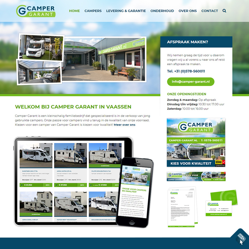 WordPress website met productoverzicht op basis van Webshop-plugin WooCommerce voor camperbedrijf in Gelderland