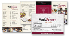 DTP-werk voor wok-restaurant Almelo: o.a. opmaak menukaart, drankenkaart, cadeaubonnen en placemats